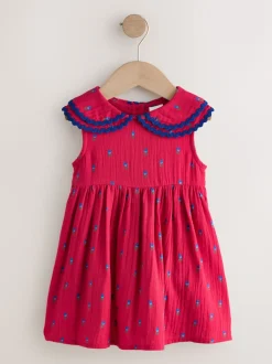 Rood gebloemd - Ric Rac Collar Dress (3mths-8yrs)