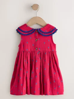 Rood gebloemd - Ric Rac Collar Dress (3mths-8yrs)
