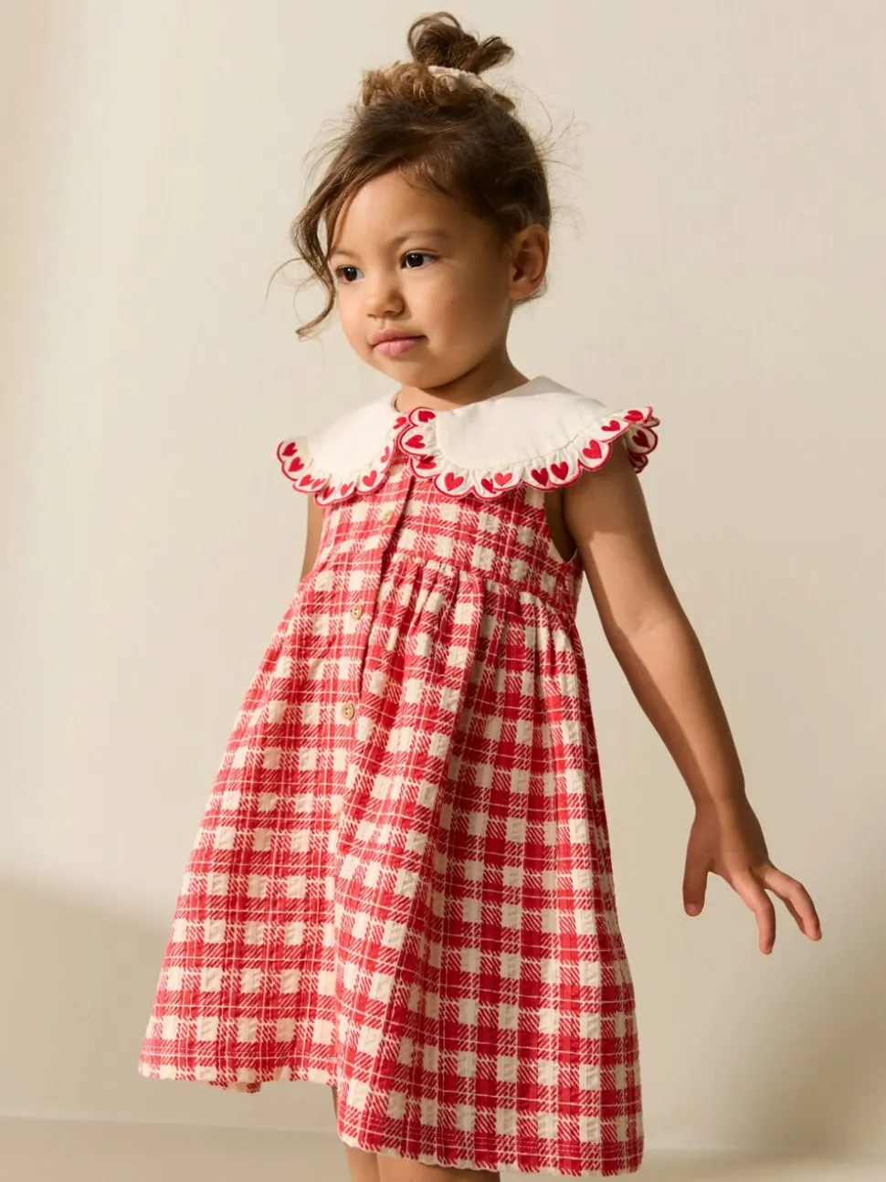 Rood geruit - Zomerjurk met kraag (3mnd -7jr)