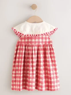 Rood geruit - Zomerjurk met kraag (3mnd -7jr)