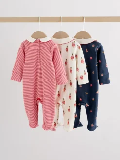 Rood met beer - Verpakking van 3 babypyjama's (0-2jr)
