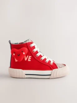 Rood met hartjesprint - Hoge sneakers