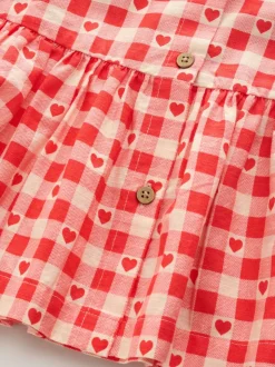 Rood met hartjesprint - Short Sleeve Cotton Dress (3mths-8yrs)