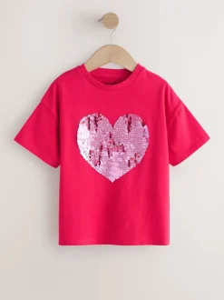Rood met hartjesprint - T-shirt met lovertjes (3-16 jr)