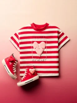 Rood met hartjesprint - T-shirt met korte mouwen (3 mnd-7 jr)