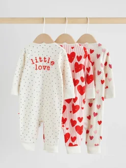 Rood met hartjesprint - Verpakking van 3 babyslaappakjes met tweewegrits (0 mnd - 3 jr)