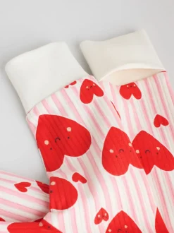 Rood met hartjesprint - Verpakking van 3 babyslaappakjes met tweewegrits (0 mnd - 3 jr)