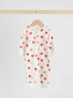 Rood met hartjesprint - Verpakking van 3 babyslaappakjes met tweewegrits (0 mnd - 3 jr)