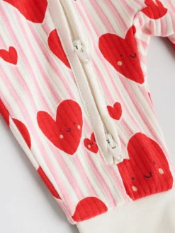 Rood met hartjesprint - Verpakking van 3 babyslaappakjes met tweewegrits (0 mnd - 3 jr)