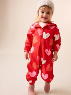 Rood met hartjesprint - Waterbestendig regenpak met print (6 mnd-7 jr)