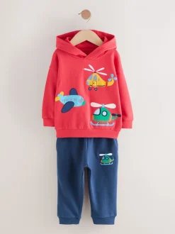 Rood/Blauw appliqué transport - Set met hoodie en joggingbroek (3 mnd - 7 jr)