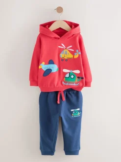 Rood/Blauw appliqué transport - Set met hoodie en joggingbroek (3 mnd - 7 jr)