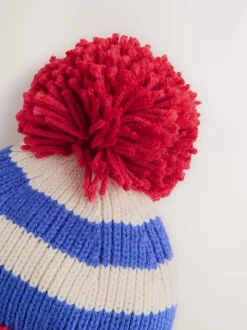 Rood/blauw met hulpvoertuigenprint - Beanie-muts met oorbedekking en pompon (3mnd -10jr)