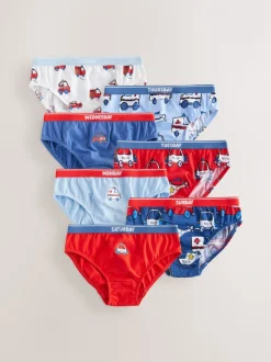 Rood/blauw met hulpvoertuigenprint - Set van 7 katoenen slips (1,5-10jr)