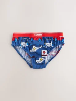 Rood/blauw met hulpvoertuigenprint - Set van 7 katoenen slips (1,5-10jr)
