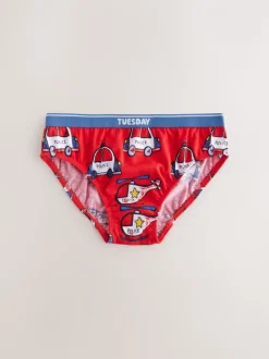 Rood/blauw met hulpvoertuigenprint - Set van 7 katoenen slips (1,5-10jr)