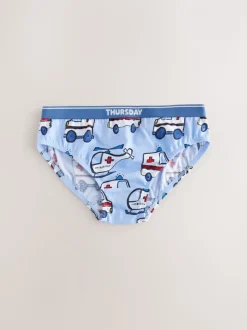 Rood/blauw met hulpvoertuigenprint - Set van 7 katoenen slips (1,5-10jr)