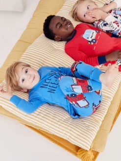 Rood/blauw met hulpvoertuigenprint - Mini Knusse Pyjama's 3 Set (9mnd-10jr)