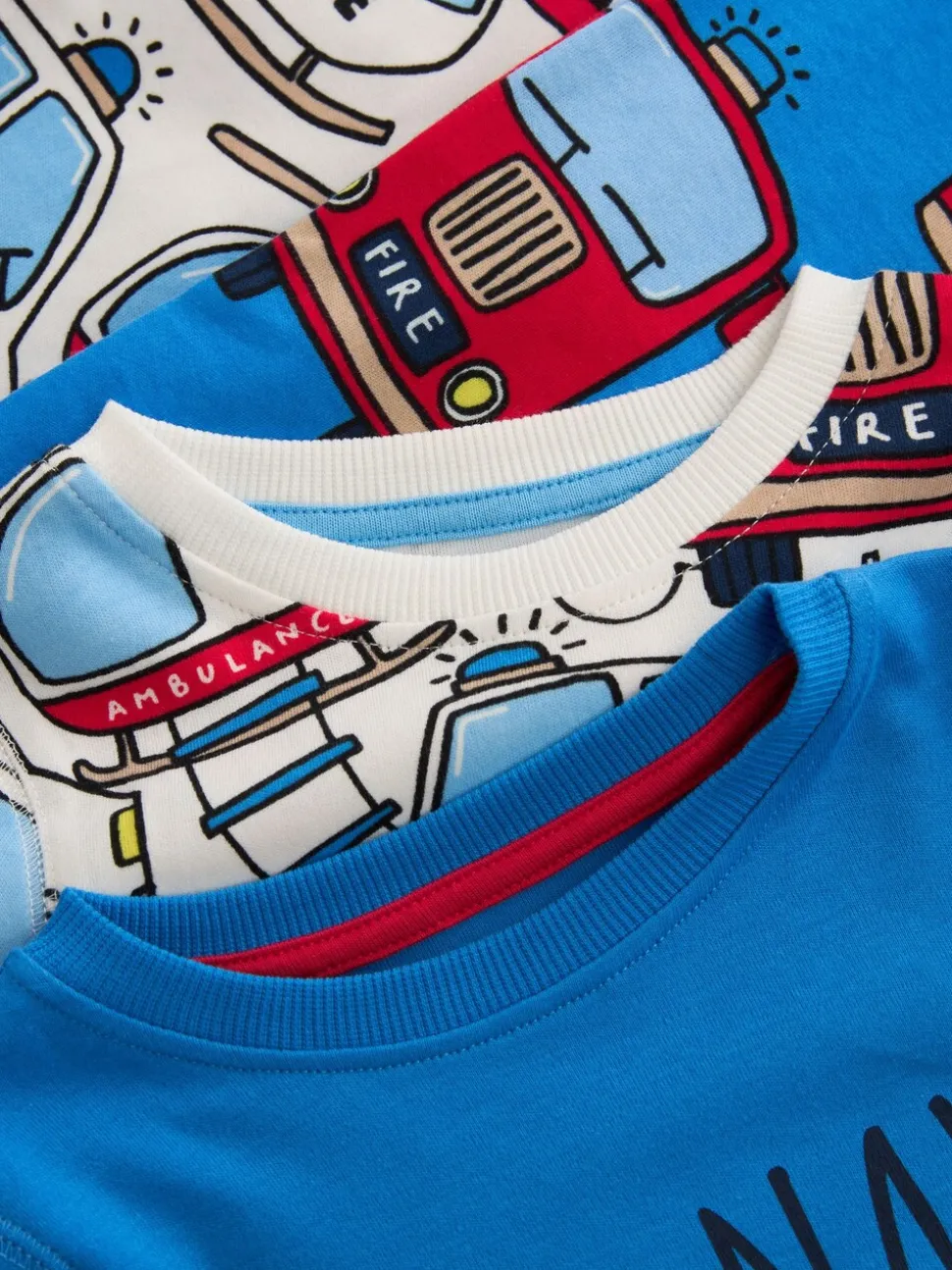 Rood/blauw met hulpvoertuigenprint - Mini Knusse Pyjama's 3 Set (9mnd-10jr)