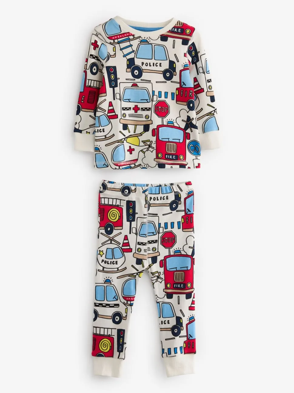 Rood/blauw met hulpvoertuigenprint - Mini Knusse Pyjama's 3 Set (9mnd-10jr)