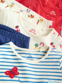 Rood/blauw/crème - 6 -delige set van top met lange mouwen en leggings (0mnd -3jr)