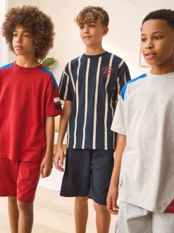 Rood/Blauw/Grijs Strepen Sport - Set van 3 pyjama's met short (3-16 jr)