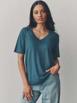Rood/blauwgroen - Modal slouch T-shirt met korte mouwen verpakking van 3