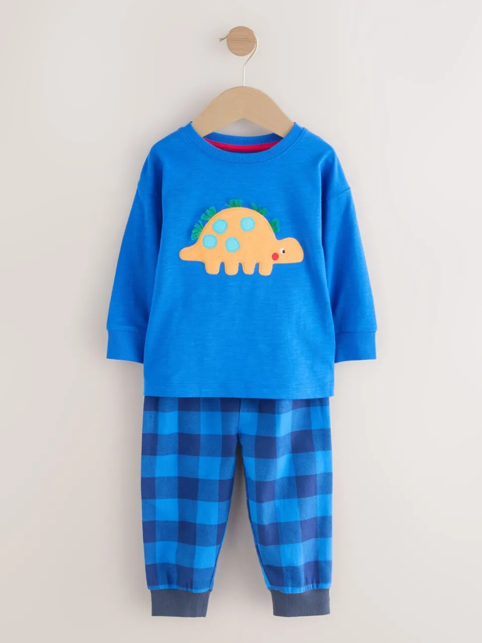 Rood/blauw/groen geruite dinosaurus - Pyjama met geweven onderkant 3 Pack (9mths-12yrs)