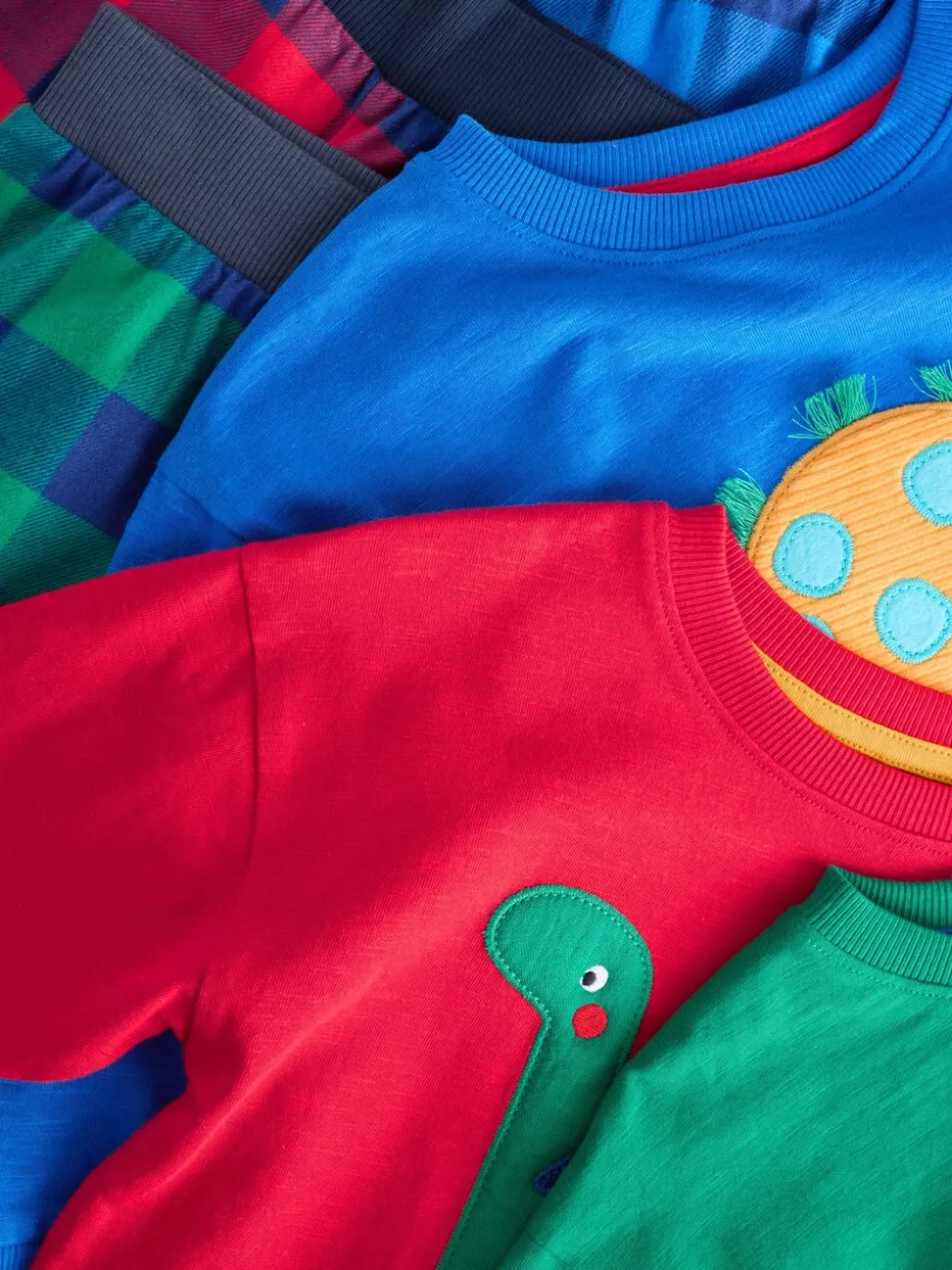 Rood/blauw/groen geruite dinosaurus - Pyjama met geweven onderkant 3 Pack (9mths-12yrs)