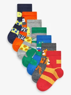 Rood/blauw/groen met dierenprint - Verpakking van 7 paar sokken met hoog aandeel katoen