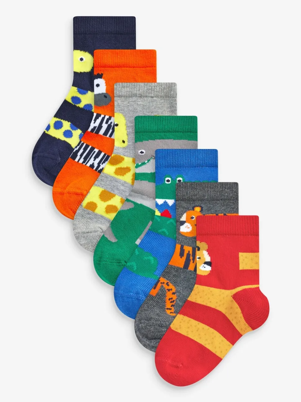 Rood/blauw/groen met dierenprint - Verpakking van 7 paar sokken met hoog aandeel katoen