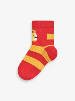 Rood/blauw/groen met dierenprint - Verpakking van 7 paar sokken met hoog aandeel katoen