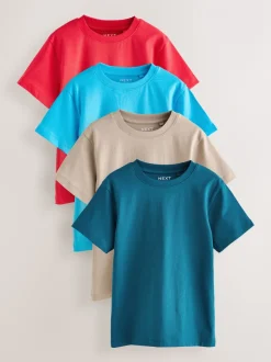 Rood/blauw/marineblauw/Naturel - Set van 4 T-shirts met korte mouwen (3-16 jr)