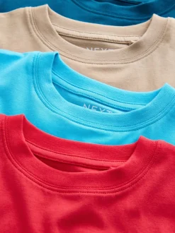 Rood/blauw/marineblauw/Naturel - Set van 4 T-shirts met korte mouwen (3-16 jr)