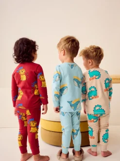 Rood/blauw/neutraal dierenprint - Verpakking van 3 knusse pyjama's (9 mnd-10 jr)