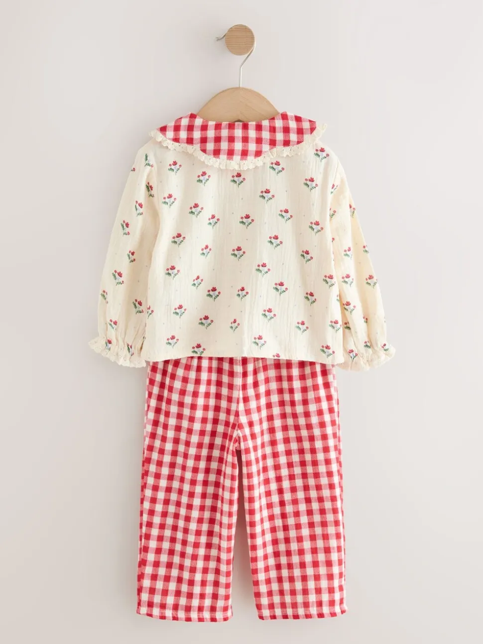Rood/crèmekleurig - Geweven pyjama met knopen (9 mnd-10 jr)