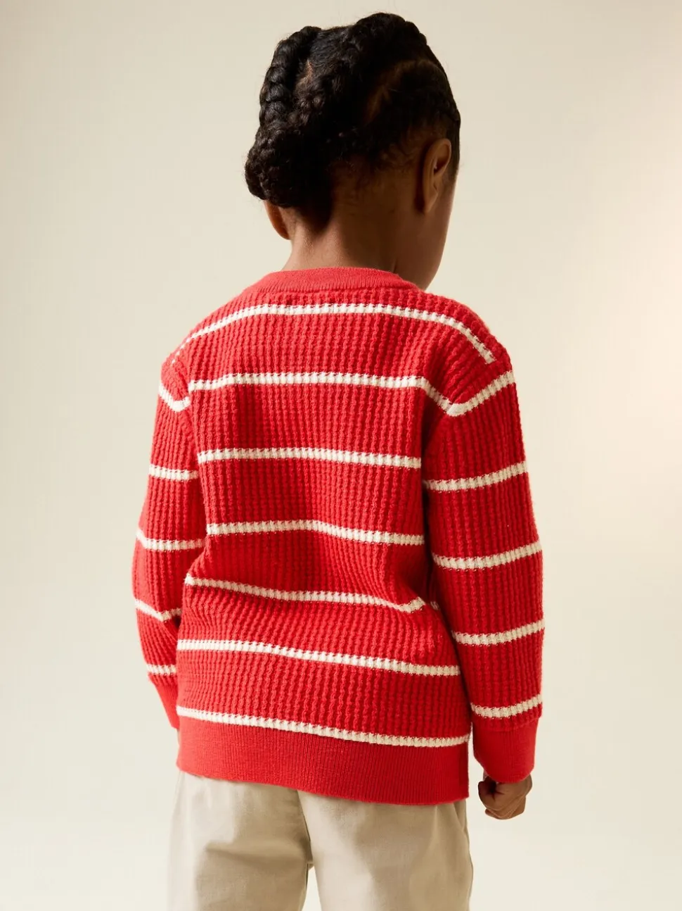 Rood/ecru - Knitted Stripe Henley Jumper (3mths-7yrs)