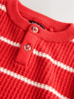 Rood/ecru - Knitted Stripe Henley Jumper (3mths-7yrs)