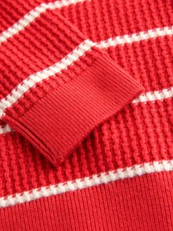Rood/ecru - Knitted Stripe Henley Jumper (3mths-7yrs)