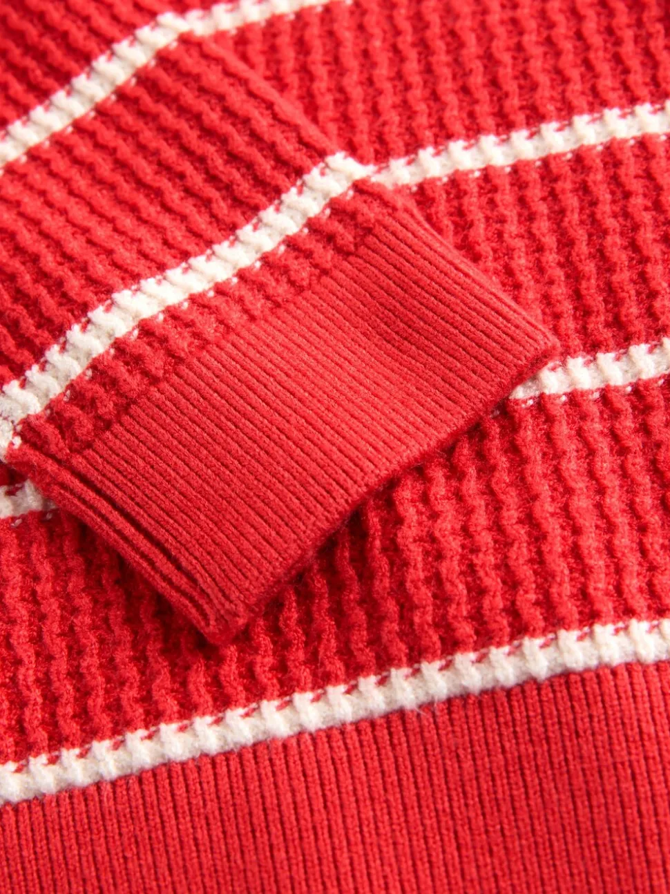 Rood/ecru - Knitted Stripe Henley Jumper (3mths-7yrs)