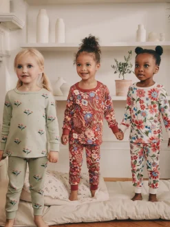 Rood/groen met bloemenprint - Verpakking van 3 knusse pyjama's (9 mnd-10 jr)