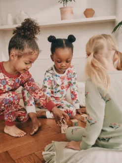 Rood/groen met bloemenprint - Verpakking van 3 knusse pyjama's (9 mnd-10 jr)