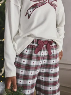 Rood/groene strikruit - Kerstmis geweven onderkant pyjama's (2-16jr)