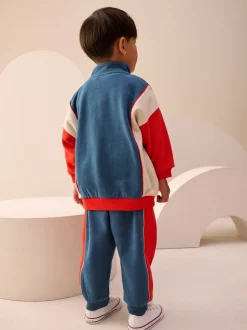 Rood/marineblauw - Set van top met halve rits en joggingbroek (3mnd-7jr)