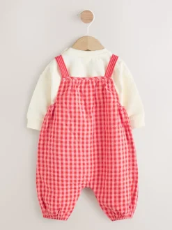 Rood/roze geruit - Baby tuinbroek en bodysuit 2 -delige set (0mnd -2jr)