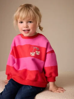 Rood/roze gestreept - Sweatshirt met ronde hals (3 mnd-7 jr)