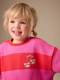 Rood/roze gestreept - Sweatshirt met ronde hals (3 mnd-7 jr)