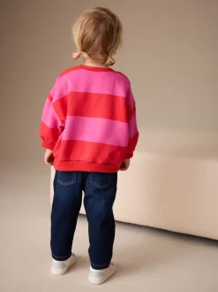 Rood/roze gestreept - Sweatshirt met ronde hals (3 mnd-7 jr)