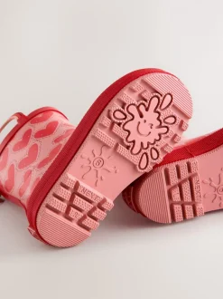 Rood/roze met hartjes - Laarzen met handgreep
