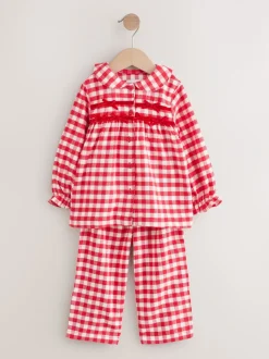 Rood/wit geruite ruit - Geweven pyjama met knopen (9 mnd-11 jr)